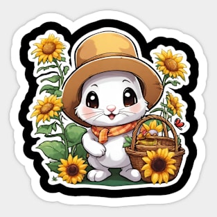 Adorable Rabbit  with Sunflower Sticker